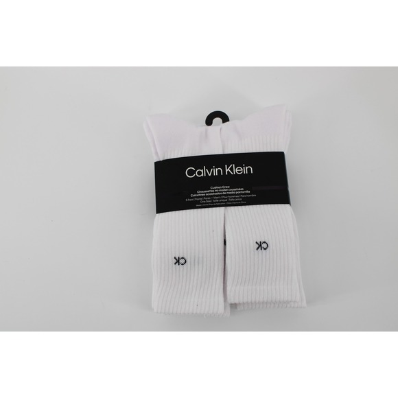 Calvin Klein Men's Size 7-12 Cushion Crew Socks 5 Pairs White Black Logo New - Picture 1 of 5